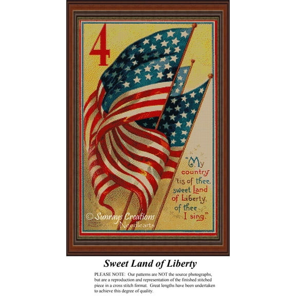 Sweet Land of Liberty, Patriotic Cross Stitch Pattern (Pattern Only, You Provide the Floss and Fabric)