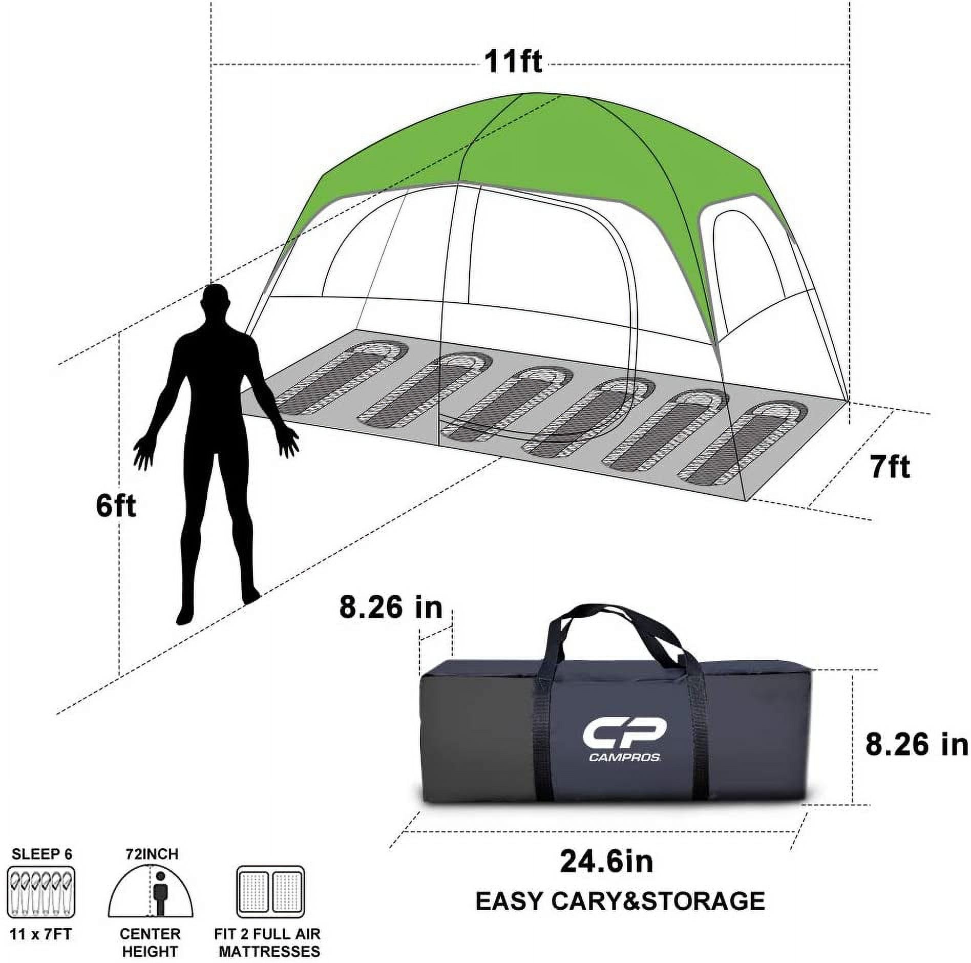 CAMPROS 6 Person Camping Tent Waterproof Windproof Family Tent, Double Layer, Portable with Carry Bag