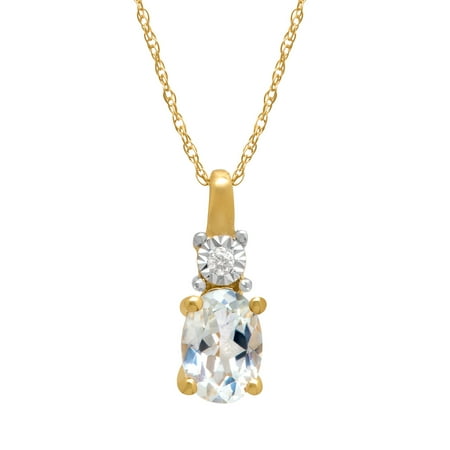 7/8 ct Natural White Topaz Pendant Necklace with Diamond in 10kt Gold