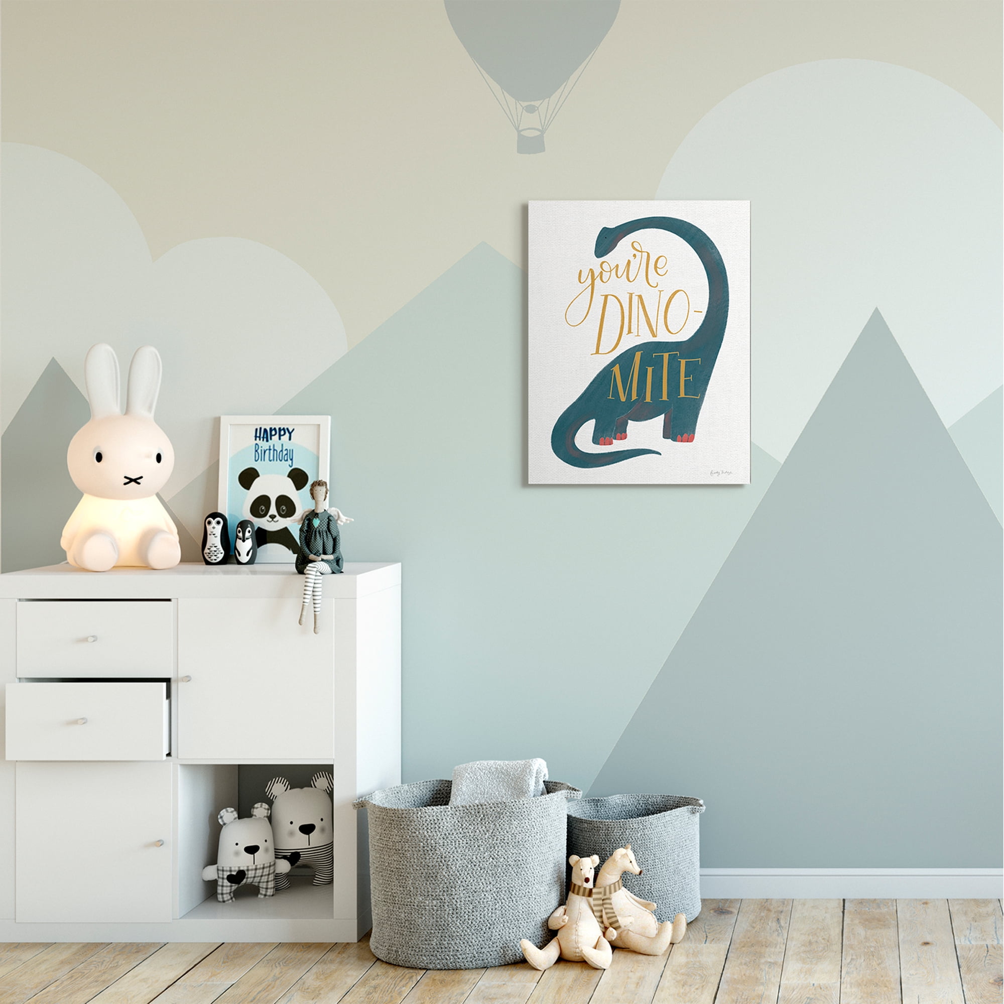 Stupell Industries You're Dino-Mite Phrase Blue Long Neck Dinosaur Canvas Wall Art by Becky Thorns