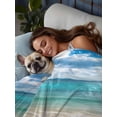 thumbnail image 3 of Ocean Beach California King Size Flat Sheet, Wrinkleproof & Fadeproof Cooling Flat Bed Sheet Only, Blue Sky Waves Sand Horizon Shore Summer Breathable Soft Bedding Top Sheets 108 x 98 Inches, 3 of 8
