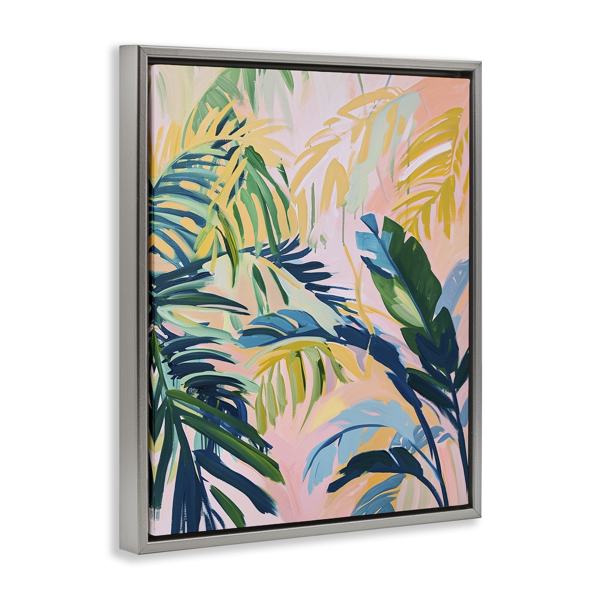 Stupell Industries Tropical Leaf Impressions Botanical & Floral Painting Gray Floater Framed Canvas Art Print Wall Art, 17 x 21