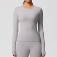 thumbnail image 3 of Htigea Crew Neck Long Sleeve Tops for Women Quick Dry Tshirt Undershirt | Soft Comfy, Slim Fit, Workout Yoga Gym Tees Gray M, 3 of 9