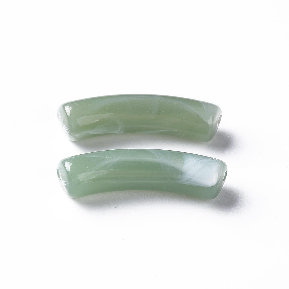 500gs Two Tone Acrylic Beads Imitation Gemstone Curved Tube Dark Sea Green 31x9.5x7.5mm Hole: 1.8mm about 345pcs/500g Green