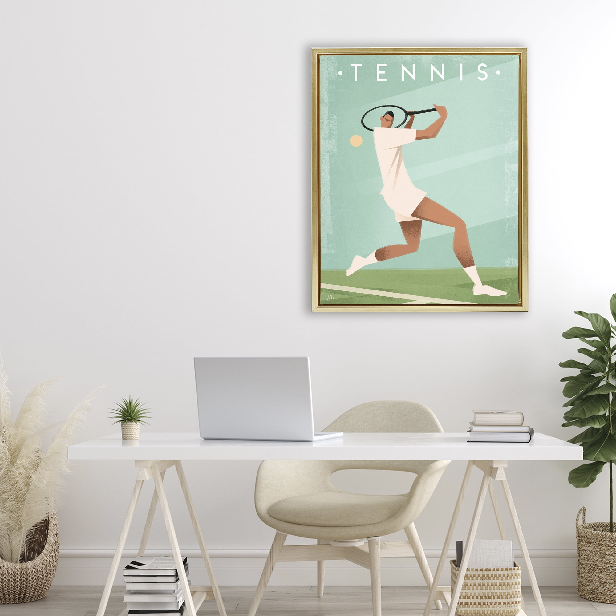 Stupell Industries Vintage Tennis Swing Gold Framed Floater Canvas Wall Art, design by Martin Wickstrom