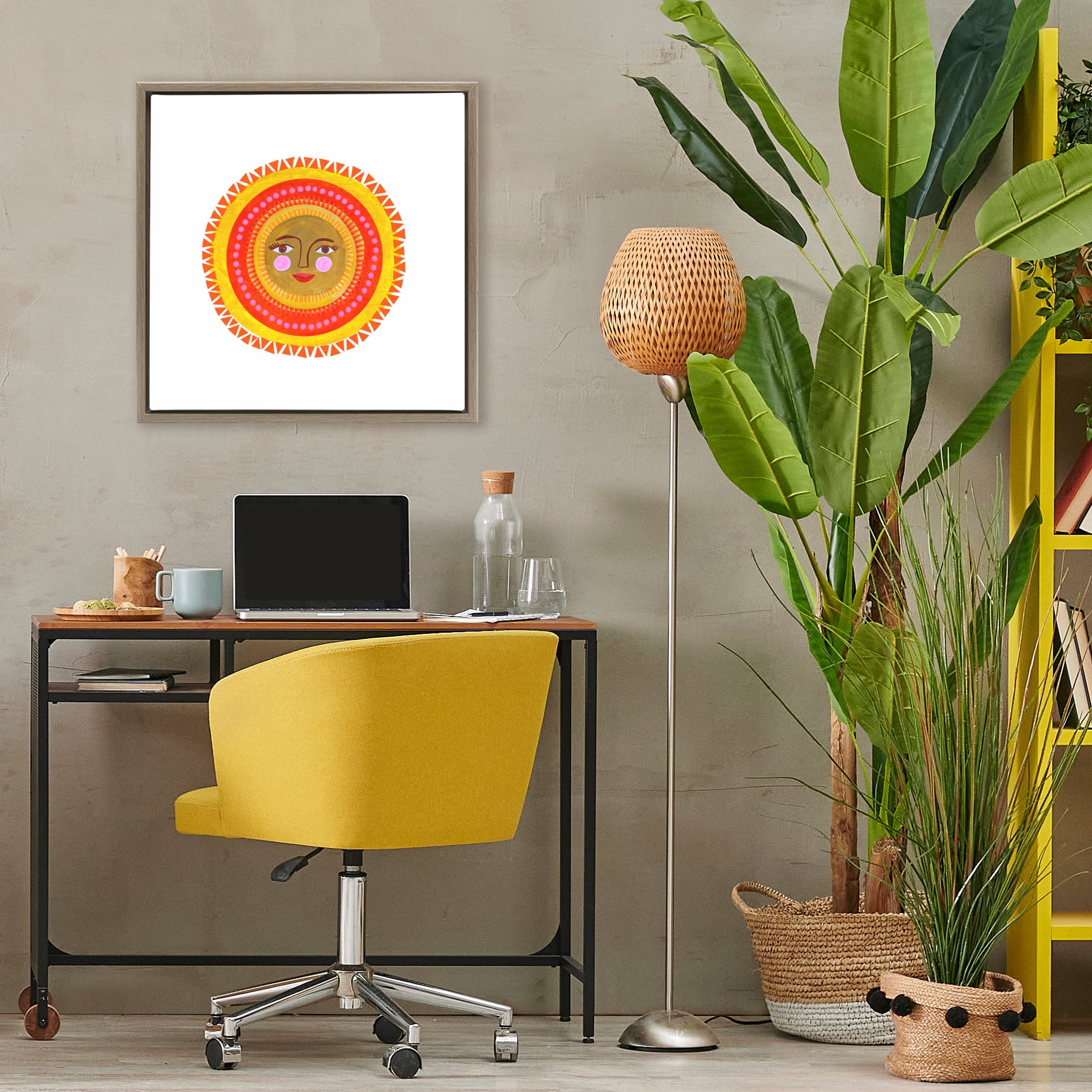 Stupell Industries Bold Bohemian Sun Brown Framed Floater Canvas Wall Art, design by Katherine Herrell Studio