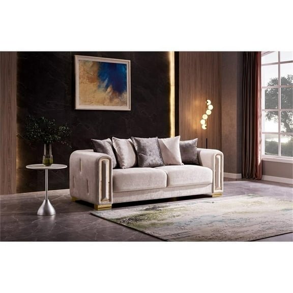 Impreza Velvet Fabric Sofa Made With Wood in Beige