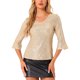 thumbnail image 1 of TOP CON LENTEJUELAS INSPIRADOR CHIC PARA MUJERES CON MANGAS DE CAMPANA 3/4 Y CUELLO EN V METÁLICO BRILLANTE BLUSA DE FIESTA XS DORADA, 1 of 6