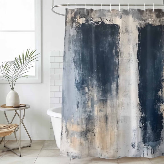 Navy Blue Grey Waterproof Fabric Shower Curtain, Modern Abstract Art Rustic Waterproof Fabric Shower Curtain for Bathroom Curtains Bathtubs Hotel Washable Shower Curtains with 12 Hooks Stall 48x72in