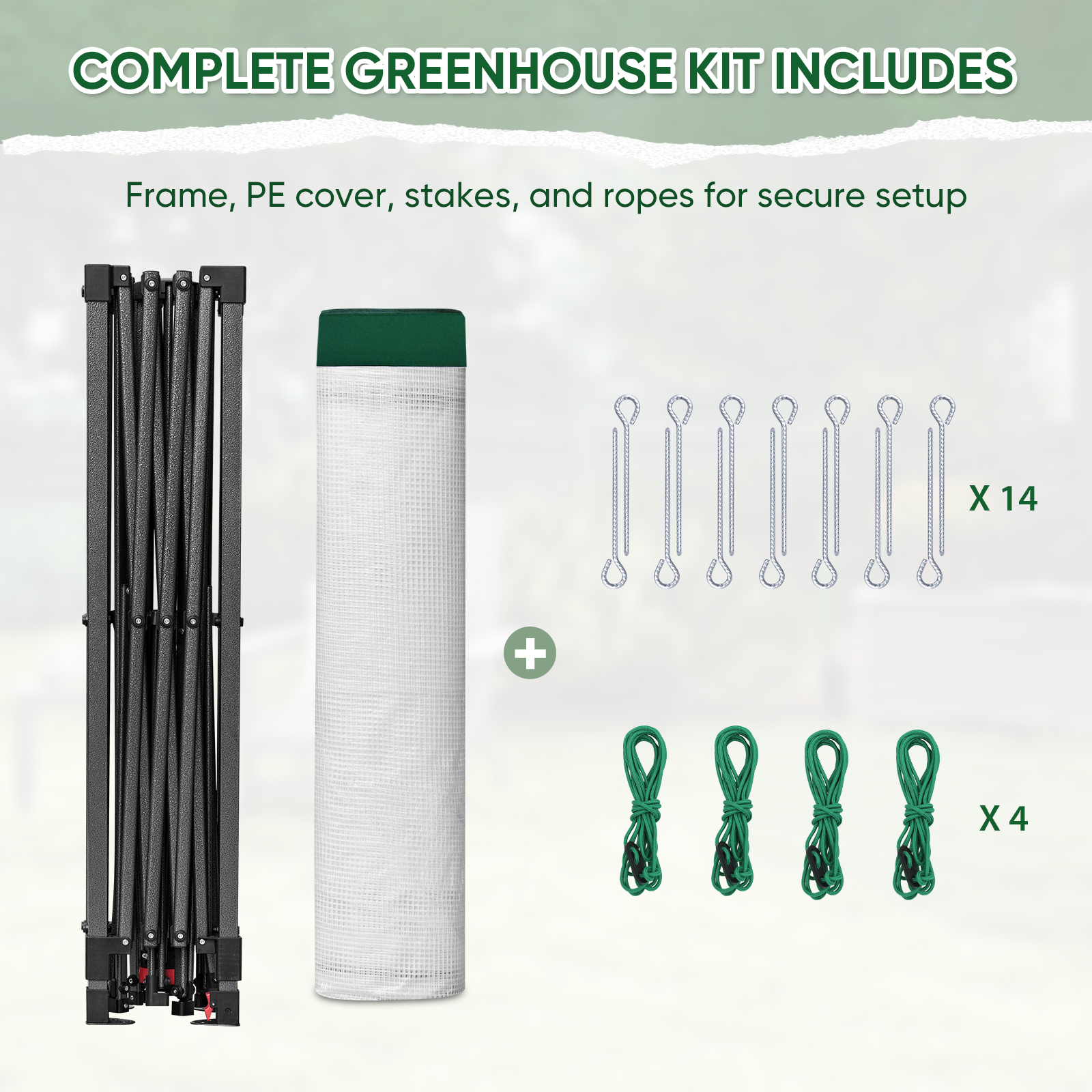 EAGLE PEAK 10x10 Portable Walk in Greenhouse , Heavy Duty Instant Pop Up Green House, Front Roll Up Zipper Entry Door and Mesh Windows, Green/White