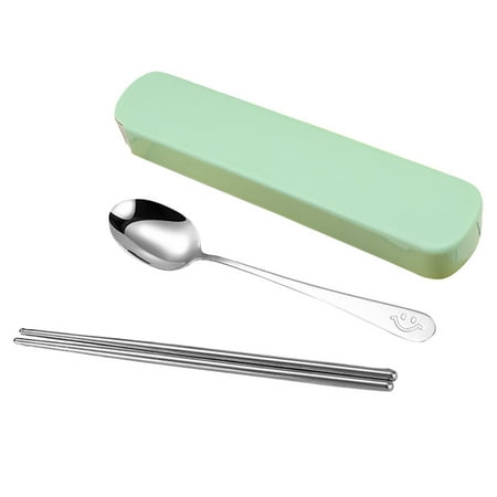 

2Pcs Portable Chopsticks Spoon Set Stainless Student Office with Storage Box