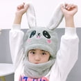 thumbnail image 4 of Eoperou Kids Hat Cute Hare Ears Embroidery Face Soft Plush Thicker Keep Warm Integrated Winter Thermal Girls Neck Warmer Cap for Outdoor, 4 of 8