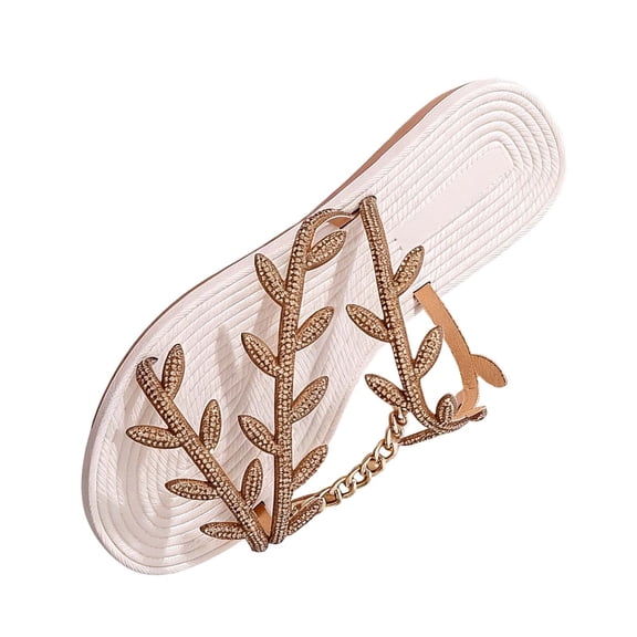 KIJBLAE Women's Sparkly Rhinestone Low Heel Sandals, Shiny Fashion Open Toe Slides for Party Beach Summer Khaki 42