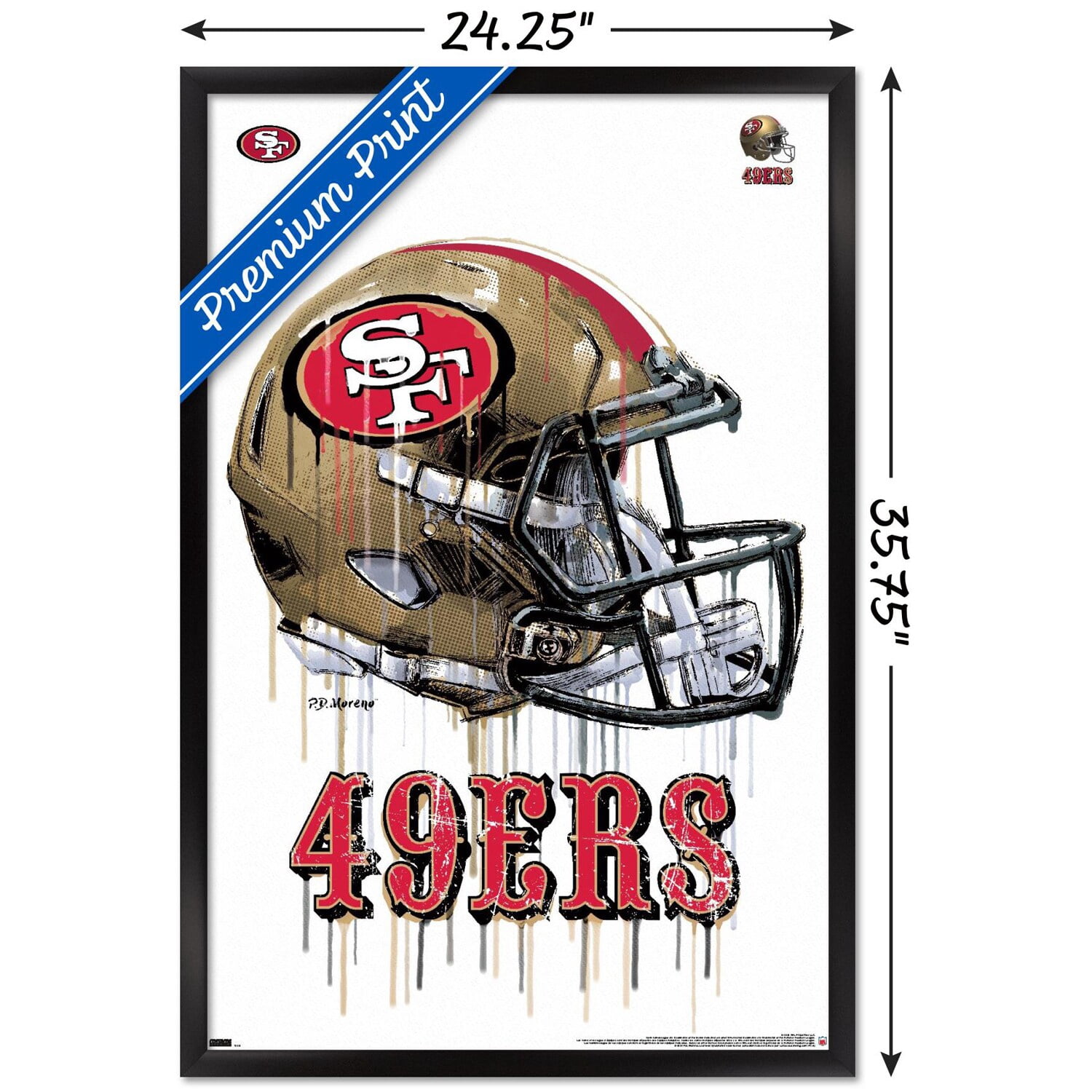 NFL San Francisco 49ers - Drip Helmet 20 Wall Poster, 22.375" x 34", Framed
