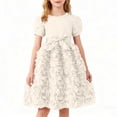thumbnail image 2 of SBYOJLPB Robe Unie pour Enfants Col Rond Manches Courtes Robe d'Été Fille en Maille avec Nœud Jupe Décontractée et Confortable, 2 of 5