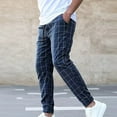 thumbnail image 2 of CHEEREAM Men's Casual Drawstring Checkered Pants Stretch Slim Fit Skinny Pants Plaid Dress Pants for Men Business Suit Pants Navy M, 2 of 4