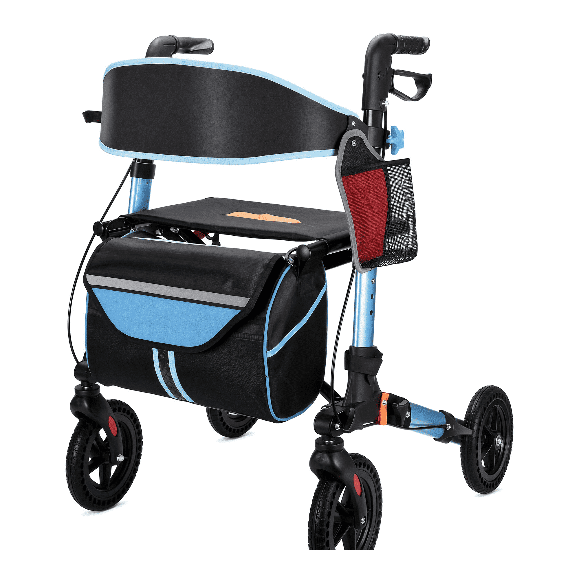 Rollator Walker for Seniors with Seat, 300 Lbs Capacity, Lightweight Foldable Aluminum Walker, 8" All-Terrain Wheels, Adjustable Handles