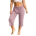 thumbnail image 3 of Bovxnpu Women's Pajama Bottoms Cotton Cropped Straight Wide Leg Elastic Waist Pant Sleepwear, 3 of 6