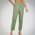 thumbnail image 2 of UTSJKR Women's Loose Fit Straight Leg Cropped Pants with Pockets Solid Color High Waist Linen Blend Trousers Office Workwear Pants Army Green XL, 2 of 8