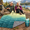 Green Mountain, variant on Navy Large Waterproof Puffy Camping Outdoor Blanket 55x79 Inches
