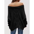 thumbnail image 4 of Women Off Shoulder Sweater Long Sleeve Knit Sweater Loose Pullover Jumper Tops Black L, 4 of 7
