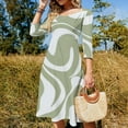 thumbnail image 4 of Abstract Swirl Pattern Sage Green White Women's Fall Dresses Casual Loose Flowy Swing Shift Dress, 4 of 9