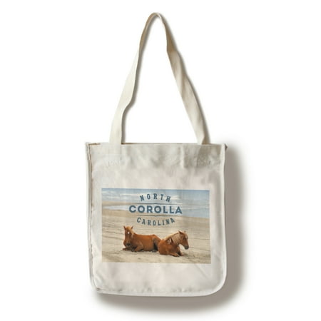 Corolla, North Carolina - Wild Horses on Beach - Lantern Press Photography (100% Cotton Tote Bag -
