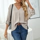 thumbnail image 3 of Blusa Manga Larga Cuello En V Color Puro Volantes Puños Enrollados Tops Casuales De Moda para Mujer Caqui XL, 3 of 6