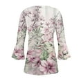 thumbnail image 5 of Feancey Floral Shirts for Women Trendy Button V Neck 3/4 Sleeve Tops Loose Fit Casual Pleated Tunic Blouse Dressy Elegant Boho Vacation Tshirts Multicolor XL, 5 of 5