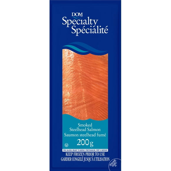 DOM Specialty Frozen Smoked Steelhead Salmon, 200 g - Pre-sliced.