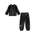 thumbnail image 7 of Hansber Kids Boys Girls Jazz Hip Hop Dance Outfit Shiny Metallic Long Sleeve Performance T-Shirt and Pants Set Black 100, 7 of 7