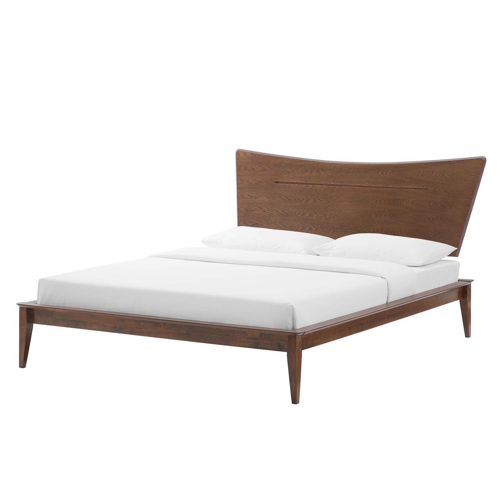 Astra Mid-Century Walnut Full Platform Bed with Wood Headboard