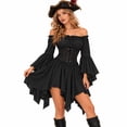thumbnail image 3 of 2026 Women Renaissance Dress, Pirate Style High Waist Dress with Corset Belt Irregular Hem for Halloween Holiday Party Stage Show, 3 of 3