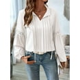 thumbnail image 2 of Womens Tops Casual Pleated V Neck Puff Long Sleeve T Shirts Loose Tunic Business Blouse White M, 2 of 8