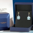 thumbnail image 5 of 925 Silver and 10K Yellow Gold Sky Blue Simulated Aquamarine and Moissanite and White Lab Grown Diamond Dangle Earrings for Women | 12.51 Cttw | Gemstone March Birthstone | Cushion 12MM, 5 of 6