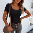 thumbnail image 6 of Scoop Neck Tops for Women 2026 Cute Summer Soft Ribbed Short Sleeve Tops Casual Fitted Cropped T Shirts Basic Tees Black XL, 6 of 8