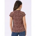 thumbnail image 4 of DARING DIVA Ruffle V Neck Cap Sleeve Chiffon Floral Blouses L Dark Red, 4 of 7