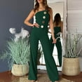 thumbnail image 2 of jtjvou Women's Strapless Tube Top Jumpsuit Metal Button Decor Loose Wide Leg Pants Green S, 2 of 8
