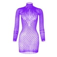 thumbnail image 5 of Eashery Fishnets Women's Crochet Hollow Out Cover Up Dress Long Sleeve Swimsuit Split Collar Beach Coverups Purple One Size, 5 of 5
