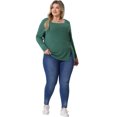 thumbnail image 3 of DARING DIVA Women's Plus Size Side Button Square Neck Long Sleeve Blouse 4X Green, 3 of 6