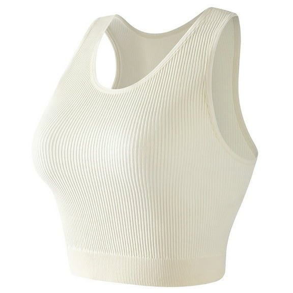 Arlun No Underwire Sports Bras for Women Solid Color Comfort Sleeveless Workout Crop Tank Tops Crewneck Stretch Breathable Reversible Ribbed Yoga Tops White M