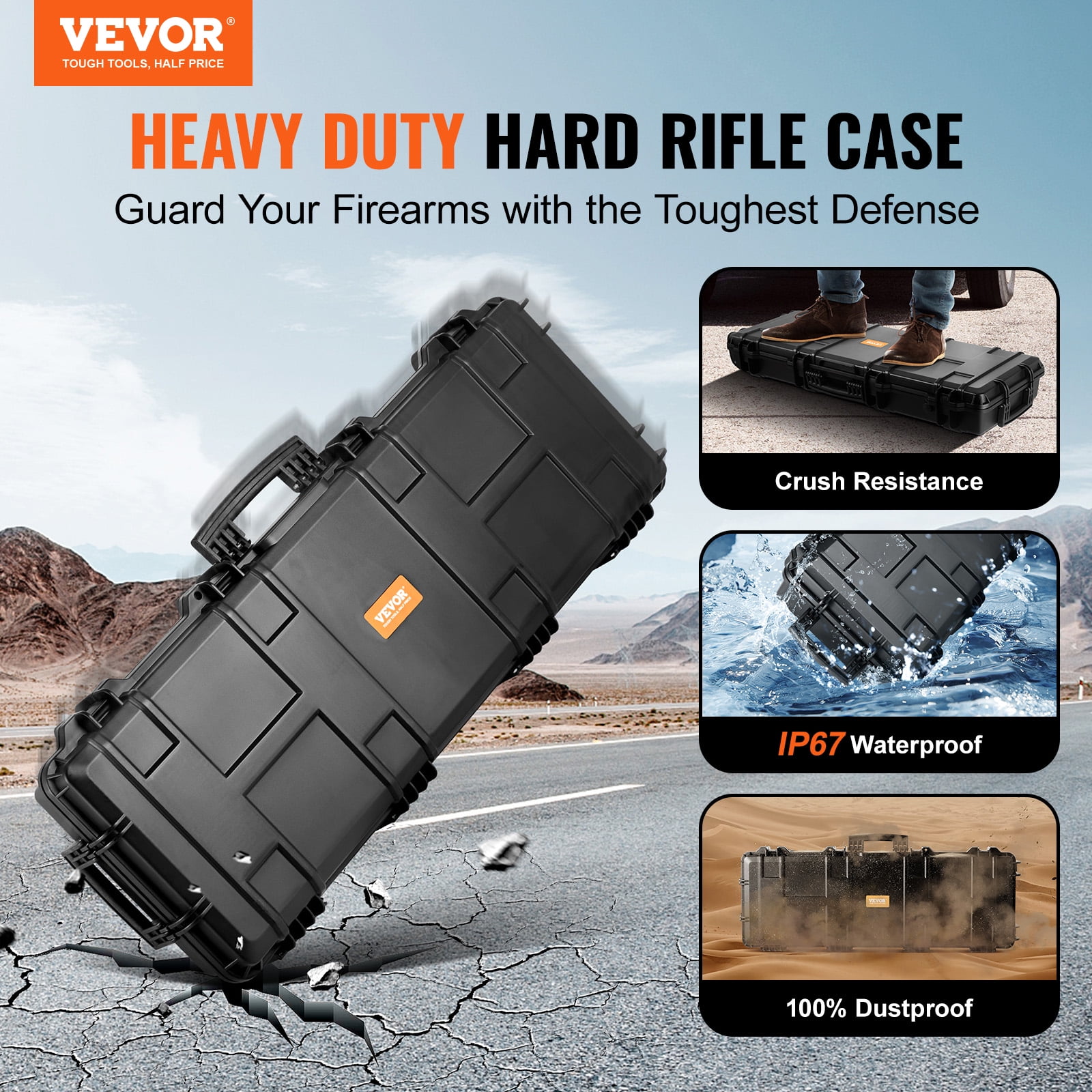 VEVOR Rifle Case, Rifle Hard Case with 3 Layers Fully-protective Foams, 42 inch lockable Hard Gun Case with Wheels, IP67 Waterproof & Crushproof, for Two Rifles or Shotguns, Airsoft Gun