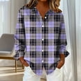thumbnail image 4 of Women's Long Sleeve Plaid Button Up Shirt Tops Blouses Tunics Flared Hem Loose Fit Casual Daily Wear Business Office Work Travel Fashion Essential | CSEONE,Purple L, 4 of 8