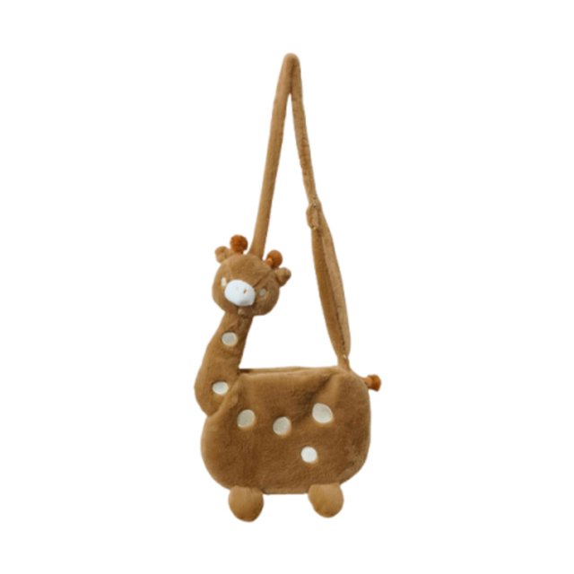 Bolso bandolera de jirafa con correa ajustable y cremallera de felpa. Marrón