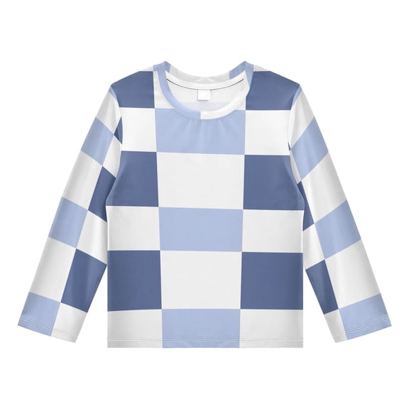 Navy Light Blue Check Pattern Boys' Rash Guard Shirts UPF 50 Plus Sun Protection Short Sleeve Swim Tees 3T