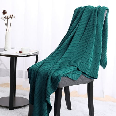 Graphic Knit Blanket - Soft Warm 100% Cotton Cable Knitted Throw For Couch Throw Blanket ,Dark Green,47 x 70 Inch
