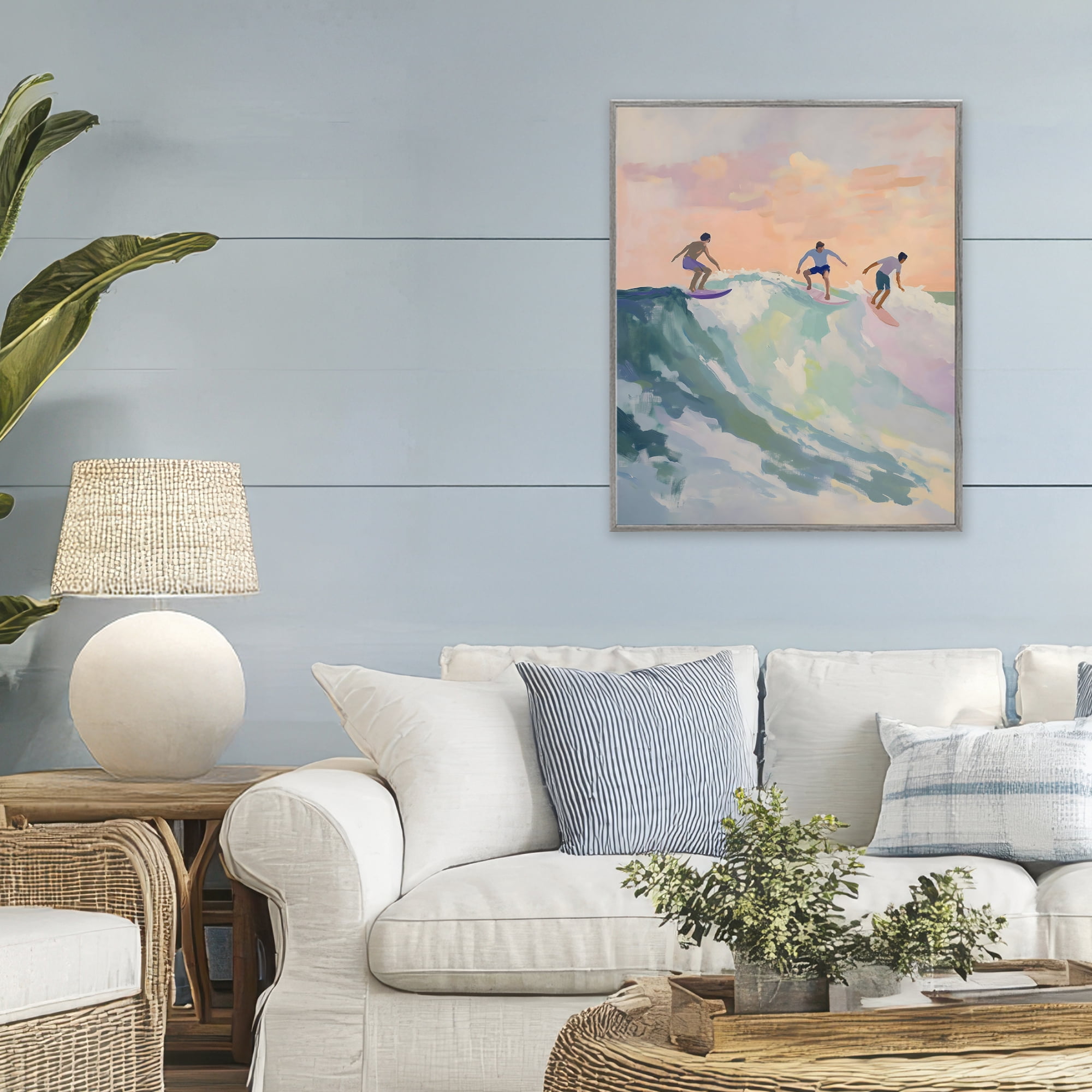 Stupell Industries Group of Surfers at Sunset Gray Framed Giclee Art, design by The Prints Vibe