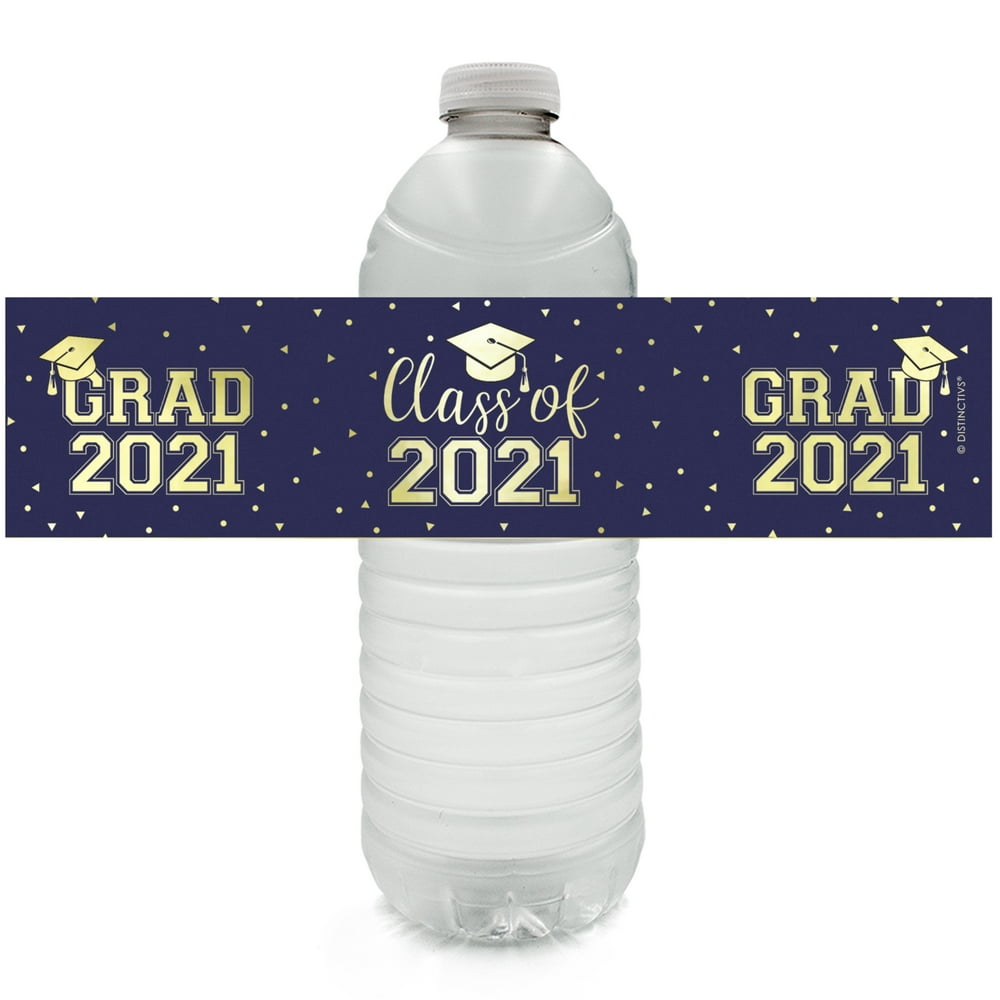Class of 2021 Graduation Water Bottle Labels - 24 Stickers - Blue Gold - Distinctivs - Walmart ...