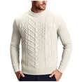 thumbnail image 2 of Wrtxtat Basic Sweater Pullover for Men Solid Color Stretch Crew Neck Cable Knit Long Sleeves Sweater Winter Warm Casual Midweight Top White L, 2 of 7