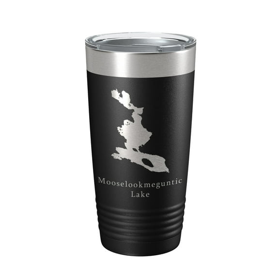 Mooselookmeguntic Lake Map Tumbler Travel Mug Insulated Laser Engraved Coffee Cup Maine 20 oz Black